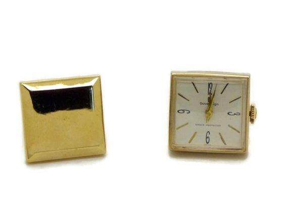 Vintage Sovereign Swiss Gold Tone Wind Up Watch Cuff Links