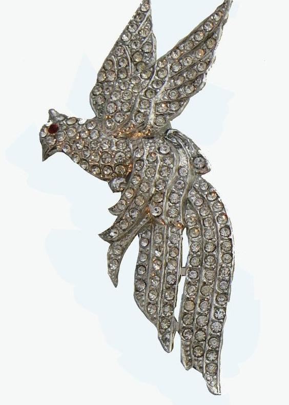 Vintage Pot Metal Rhinestone Pave Bird Brooch