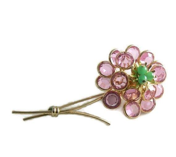 Corocraft bezel set pink crystal flower pin