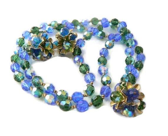 Vendome Crystal Blue Beaded Necklace Earring Set