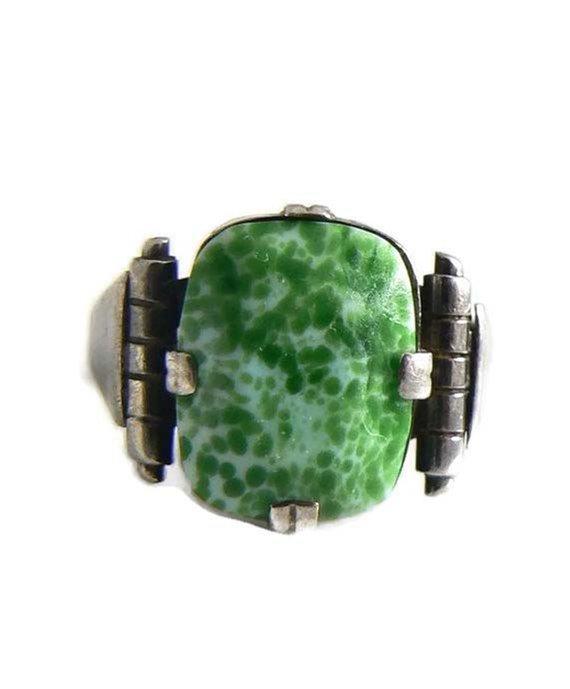 Antique Peking Glass Sterling Silver Ring
