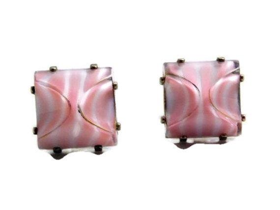 Vintage Hickok Pink and White Swirl Art Glass Cufflinks