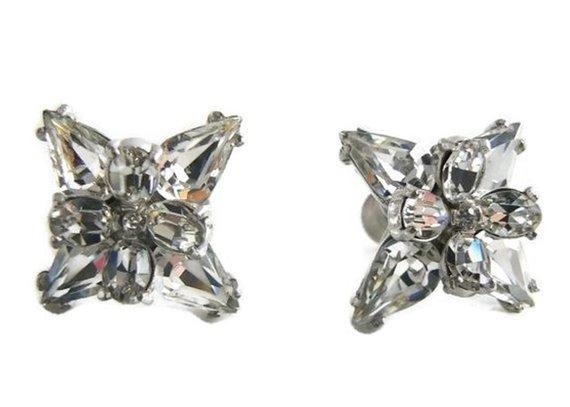 Hollycraft Clear Rhinestone Screw Type Earrings