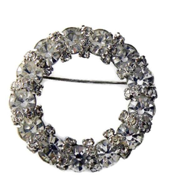 Vintage Signed Joseph Warner Rhinestone Wreath Brooch