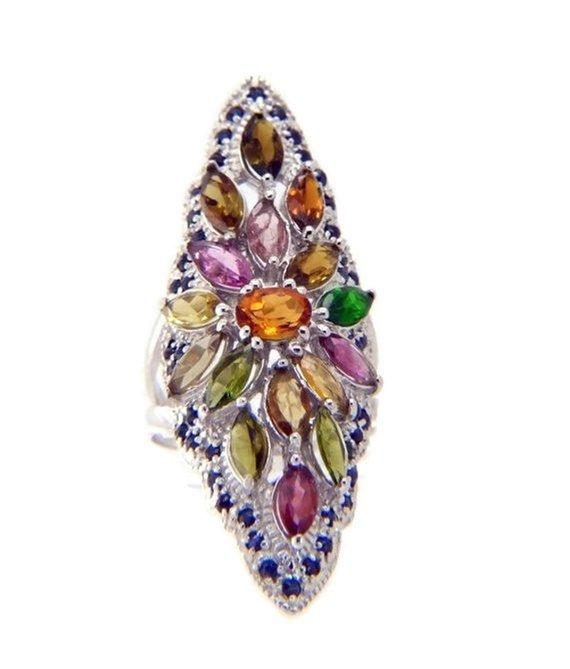 Vintage Half Finger Citrine, Sapphire and Tourmaline Ring