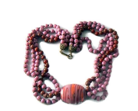 Miriam Haskell Red And Pink Art Glass Necklace