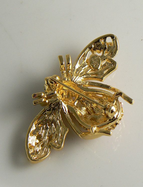 Joan Rivers Cherry Blossom Bumble Bee Brooch, Figural Pin, Large Flower Bee - Vintage Lane Jewelry