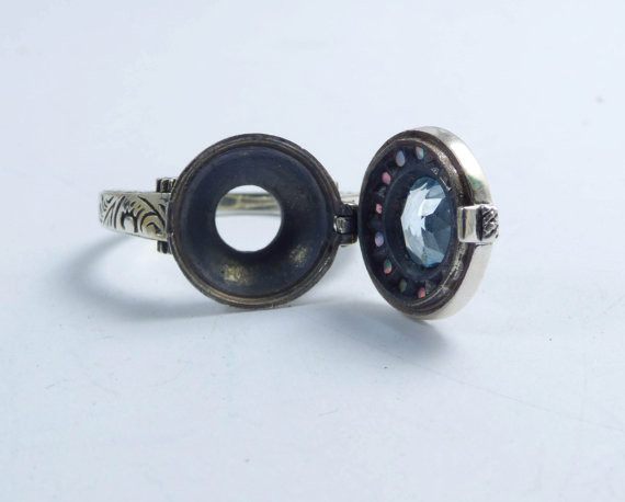 Art Deco Natural Amethyst and Opal Sterling Silver Poison Pill Box Ring - Vintage Lane Jewelry