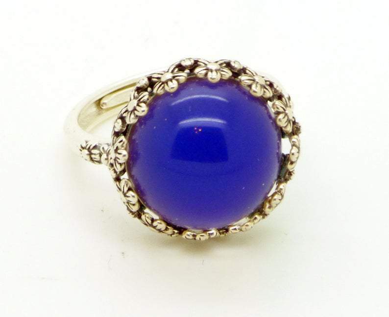 Round Mood Ring Sterling Silver Floral Filigree Setting, Adjustable. - Vintage Lane Jewelry