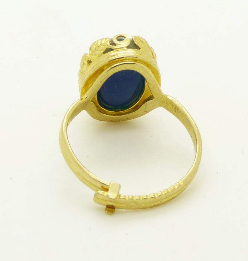 24K Gold Plated Flowers and Leaves Crown Bezel Setting Mood Ring, Adjustable - Vintage Lane Jewelry