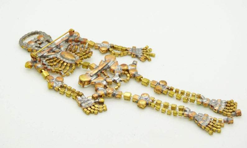 Huge Czech Rhinestone Skeleton Halloween Holiday Brooch - Vintage Lane Jewelry