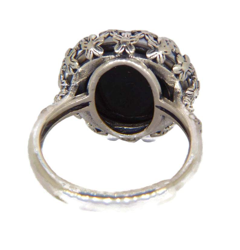Round Mood Ring Sterling Silver Floral Filigree Setting, Adjustable. - Vintage Lane Jewelry
