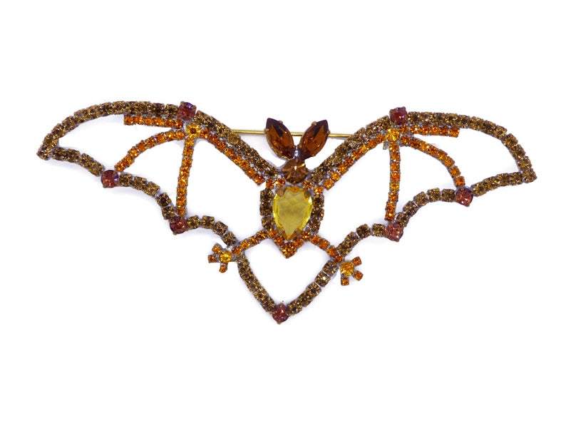 Huge Topaz Rhinestone Halloween Bat Brooch