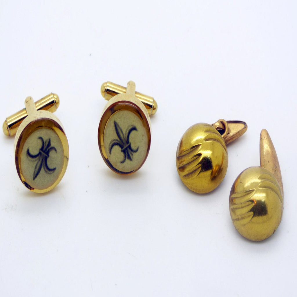 Vintage Fleur de Lis Cufflinks and Antique Gold Tone Cufflinks