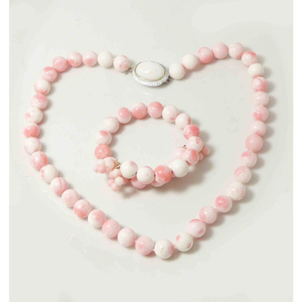 Angel Skin Coral Necklace and Bracelet Set, art deco jewelry