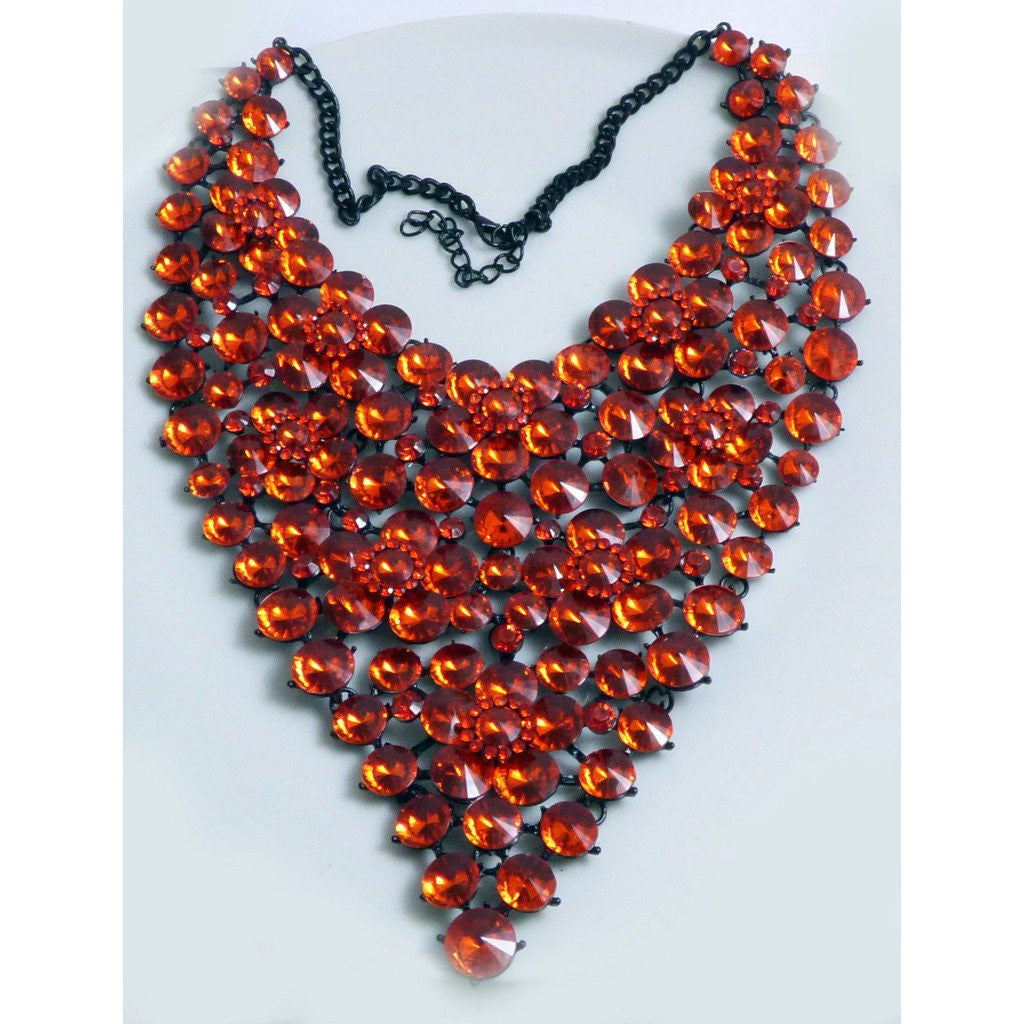 Rhinestone Statement Massive Necklace Bright Red, Gun Metal