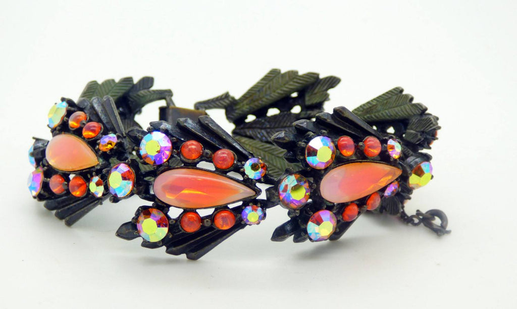 Spectacular Florenza Peach Rhinestone Parure - Vintage Lane Jewelry