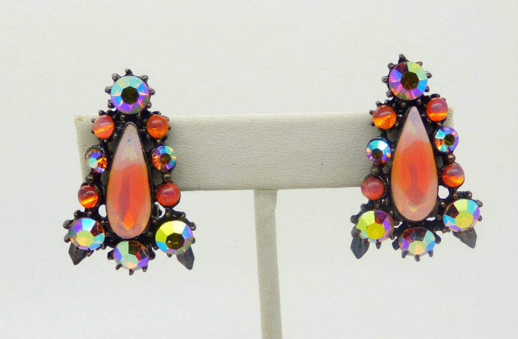 Spectacular Florenza Peach Rhinestone Parure - Vintage Lane Jewelry