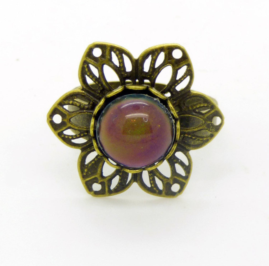 Brass Flower Mood Ring, Adjustable