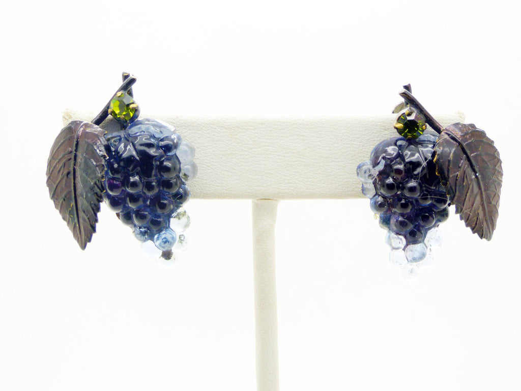 Vintage Austrian Crystal Purple Grape Cluster Brooch and Clip Earrings - Vintage Lane Jewelry