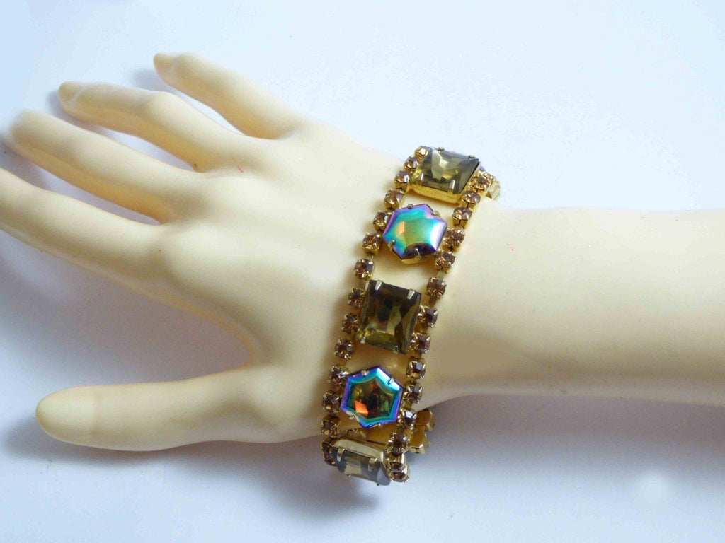 Topaz Vitral Rhinestone Gold Tone Bracelet - Vintage Lane Jewelry