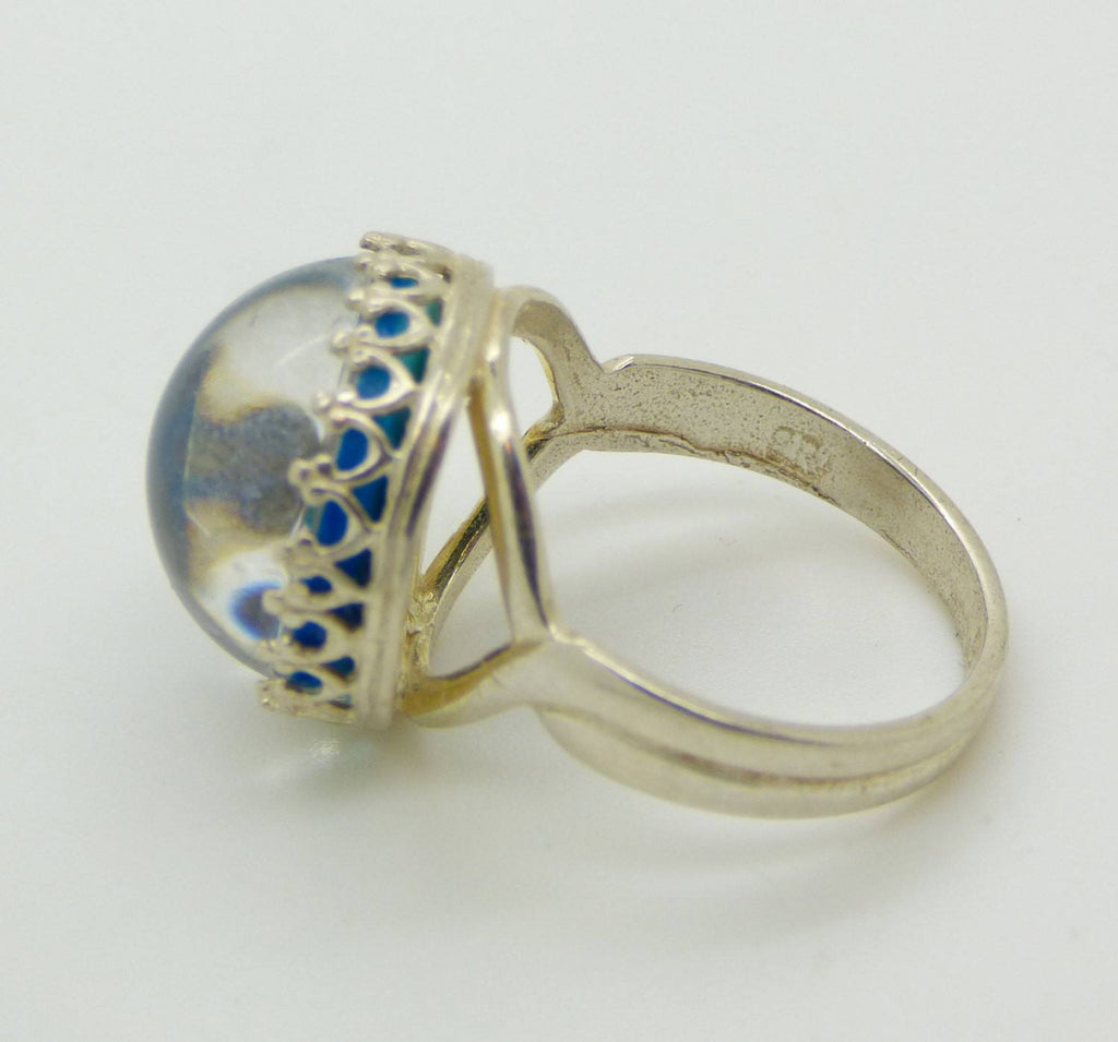 Round Mood Ring Sterling Silver Filigree Setting, Size 9 - Vintage Lane Jewelry