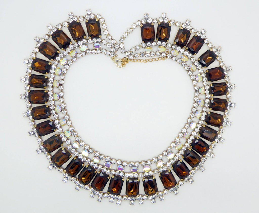 Husar D. Brown Czech Glass Bib Style Collar Necklace, Statement Necklace