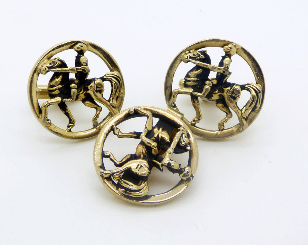 Antique brass Knight Jousting Cufflinks, Mens cuff links