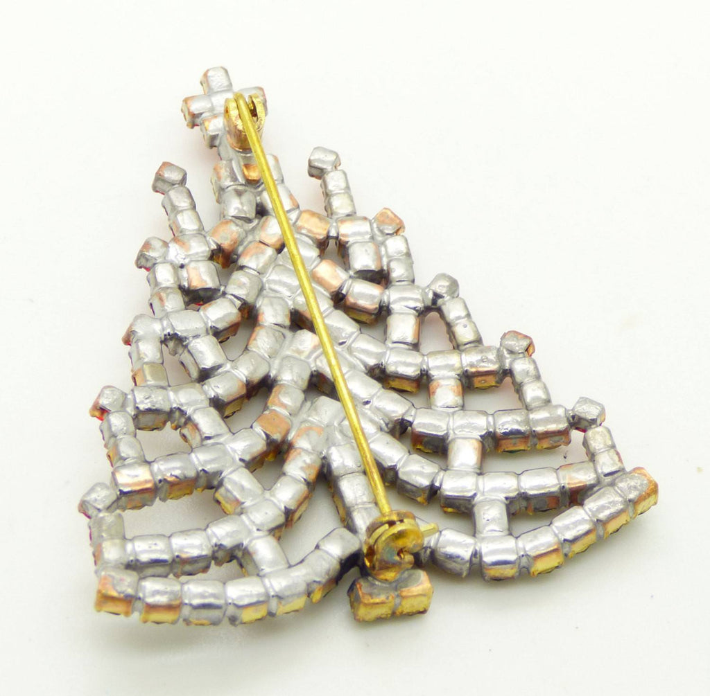 Czech Glass Clear Rhinestone Christmas Tree Brooch, Xmas Pin, Holiday Brooch - Vintage Lane Jewelry
