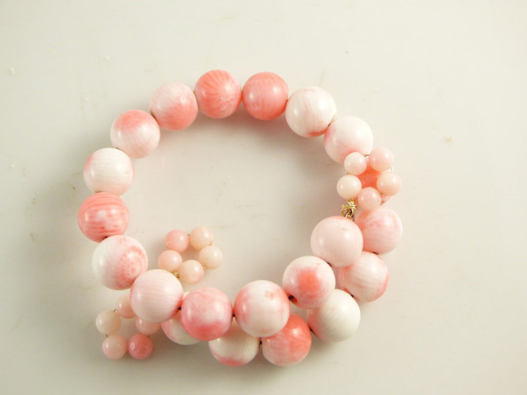 Angel Skin Coral Necklace and Bracelet Set, art deco jewelry - Vintage Lane Jewelry