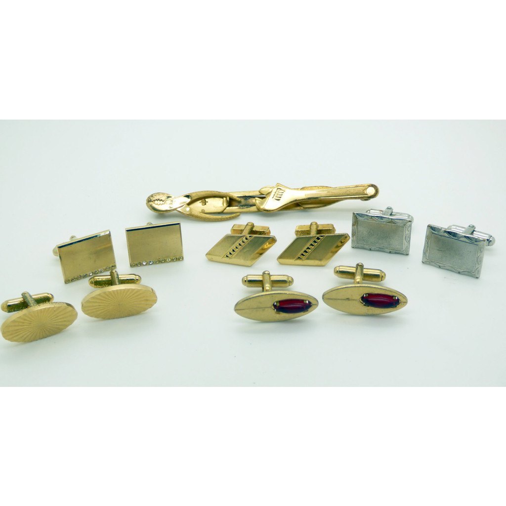Vintage Signed Anson Cufflink Lot, 5 Pairs, 1 Tie Bar