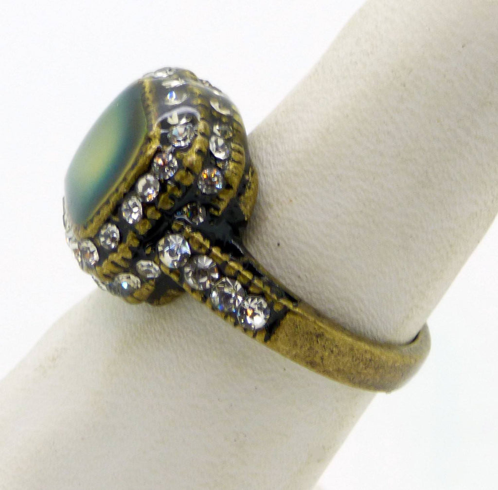 Vintage Rhinestone Square Face Brass Mood Ring - Vintage Lane Jewelry