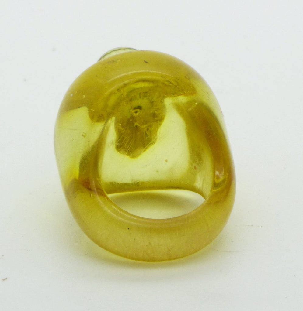 Art Deco Carved Prystal Bakelite Ring with Rhinestones and Glass Cabochon - Vintage Lane Jewelry