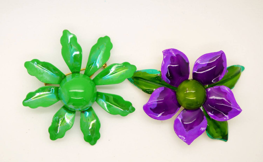 Vintage Enamel Flower Pins, Magnolias, Polka Dots and more.... - Vintage Lane Jewelry