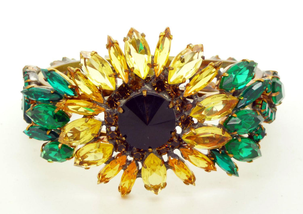 Czech Glass Sunflower Hinged Clamper Bracelet