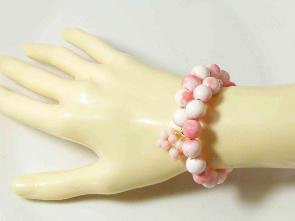 Angel Skin Coral Necklace and Bracelet Set, art deco jewelry - Vintage Lane Jewelry