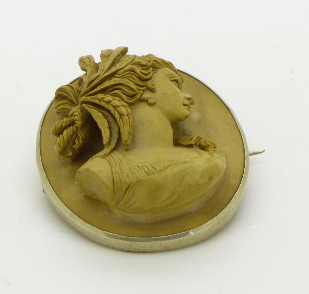 Antique High Relief Lava Cameo, Classical Greek Goddess - Vintage Lane Jewelry