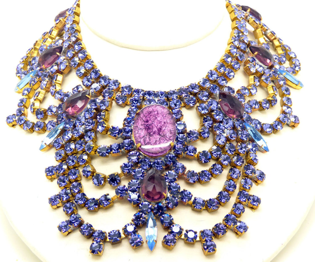 Bijoux M.G. Czech Glass Hyacinth Statement Necklace and Pierced Style Earring Set - Vintage Lane Jewelry