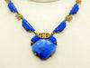 Antique Art Deco Gilt Brass Iridescent Blue Faceted Czech Glass Necklace - Vintage Lane Jewelry