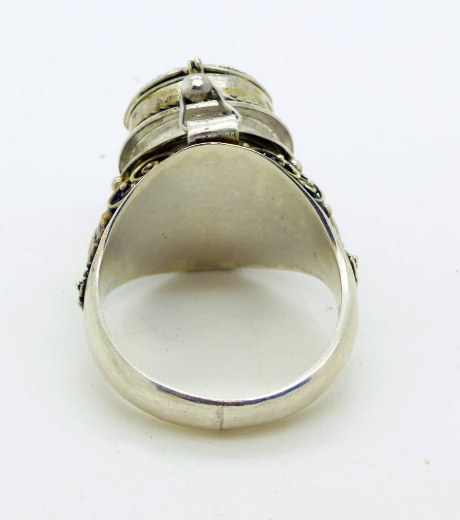 Balinese Bone Sterling Silver 925 Poison Ring, Pill Box Ring, Size 8.5 - Vintage Lane Jewelry