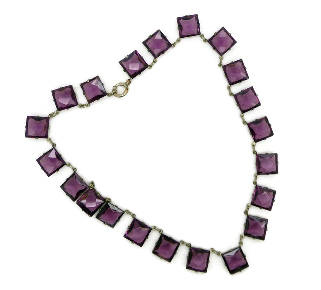Art Deco Open Back Crystal Amethyst Purple Glass Necklace