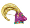 Vintage Richelieu Gold Ram Elk Purple Enamel Rhinestone Brooch Pin - Vintage Lane Jewelry