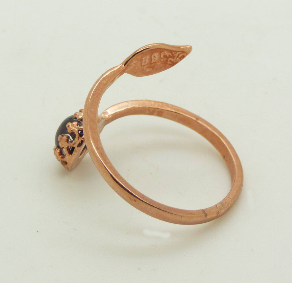 24K Rose Gold Plated Brass Wire Crown Bezel Setting Mood Ring - Vintage Lane Jewelry