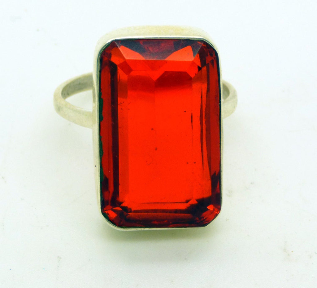 Modernist 14 ct Fire Garnet Sterling Silver Ring