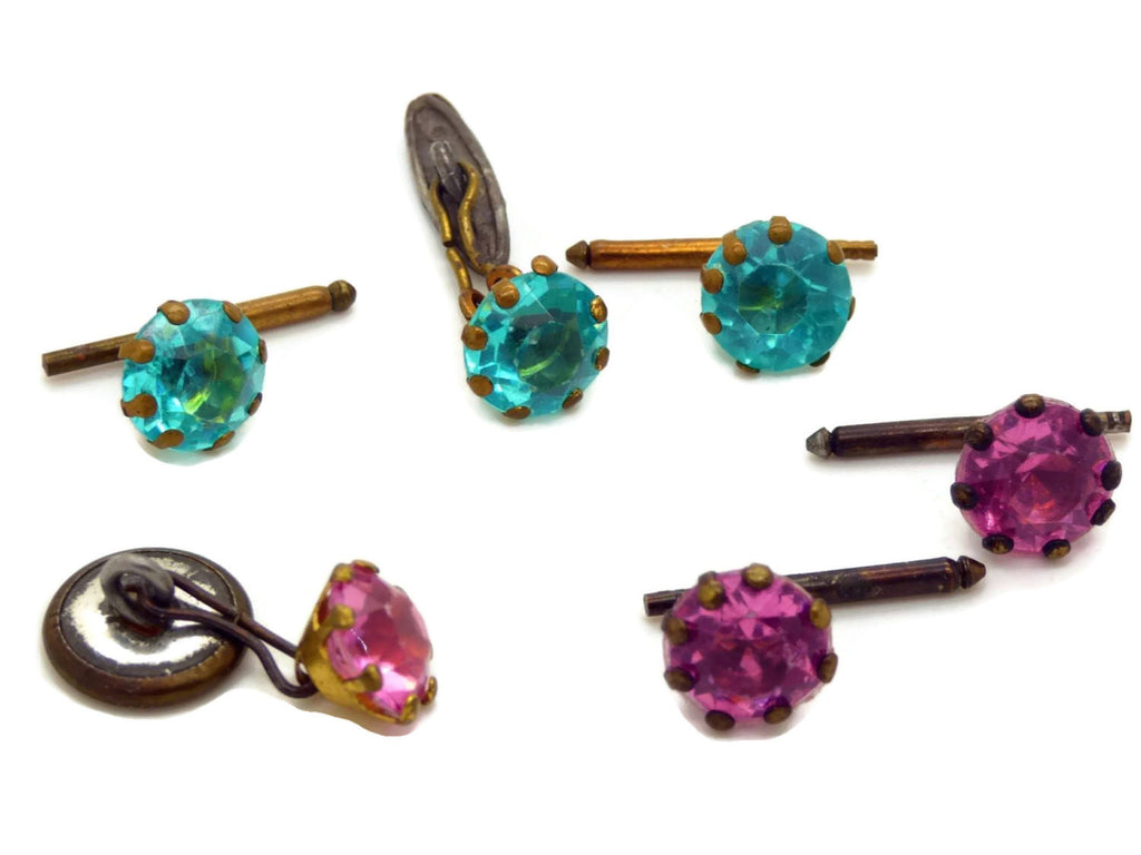 Antique Paste Turquoise and Pink Cufflink and Shirt Stud Sets
