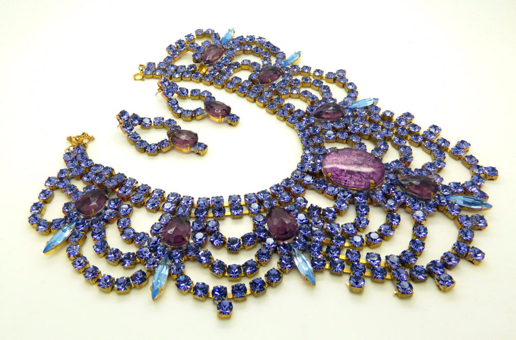Bijoux M.G. Czech Glass Hyacinth Statement Necklace and Pierced Style Earring Set