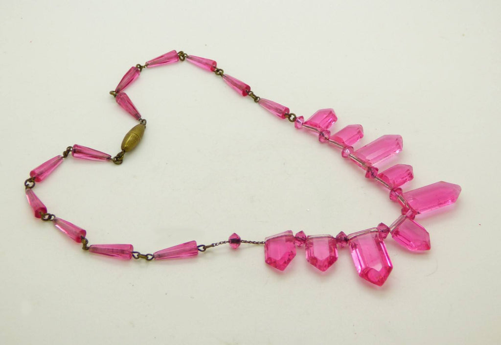 Vintage Art Deco Rose Pink Crystal Glass Drop Czech Necklace - Vintage Lane Jewelry