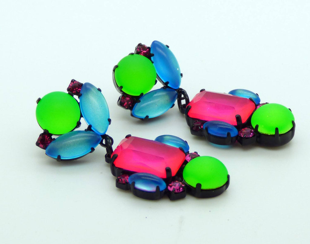 Czech Multicolored Pastel Neon Pierced Style Earrings