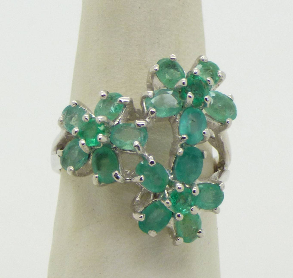 Natural Gemstone Aventurine Triple Flower Ring, 14k white gold over sterling silver