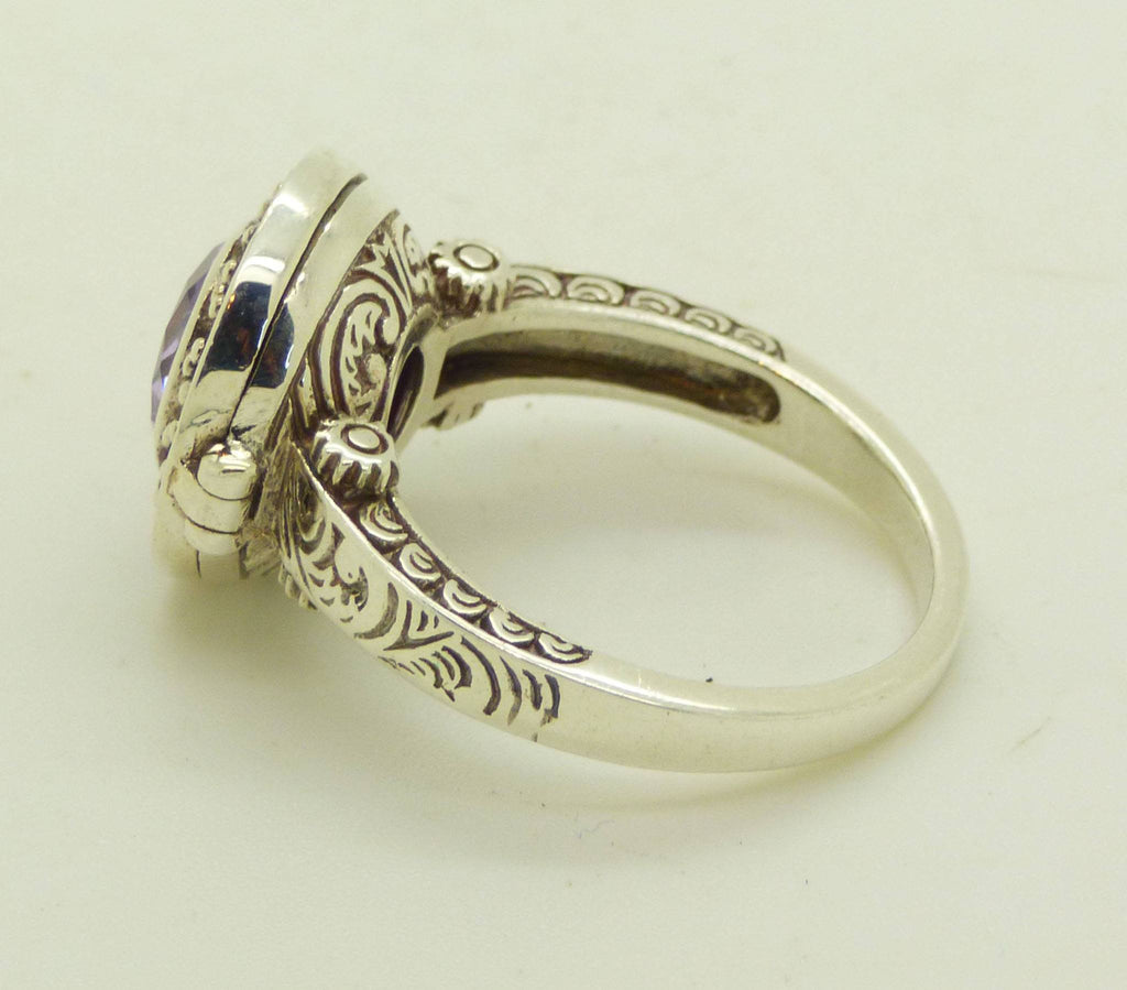 Aquamarine and Blue Sapphire Sterling Silver Art Deco Poison Ring, Size 6 - Vintage Lane Jewelry